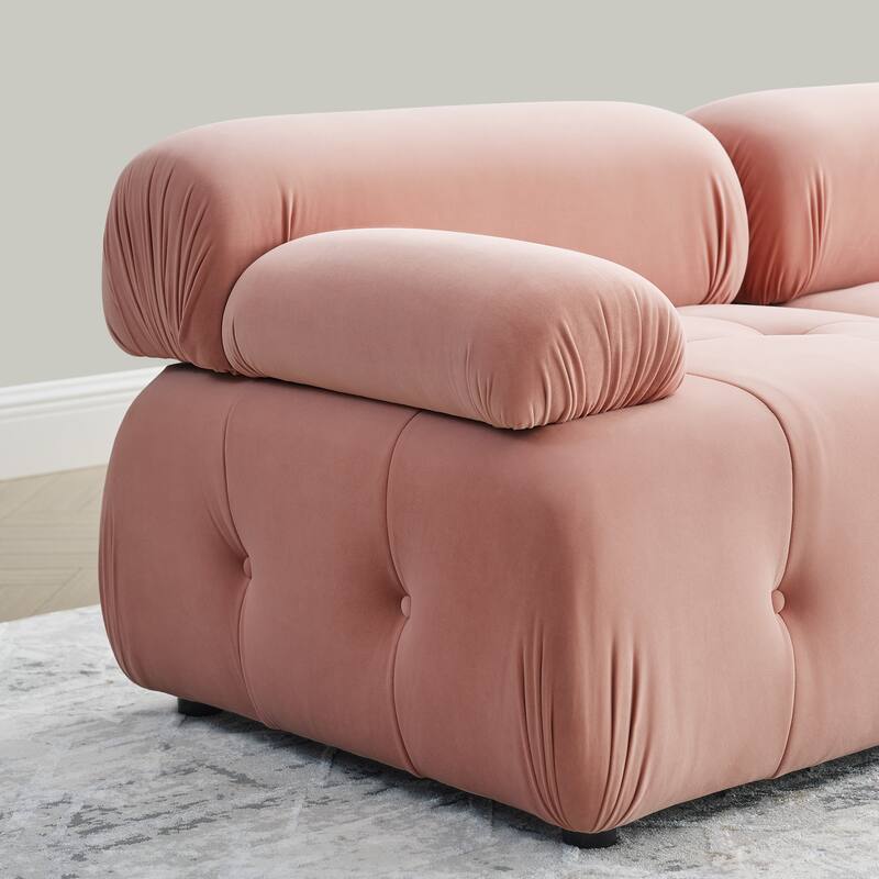 93" Velvet Modular Sectional Sofa with Button Tufted Design, Reversible Ottoman and DIY Combination