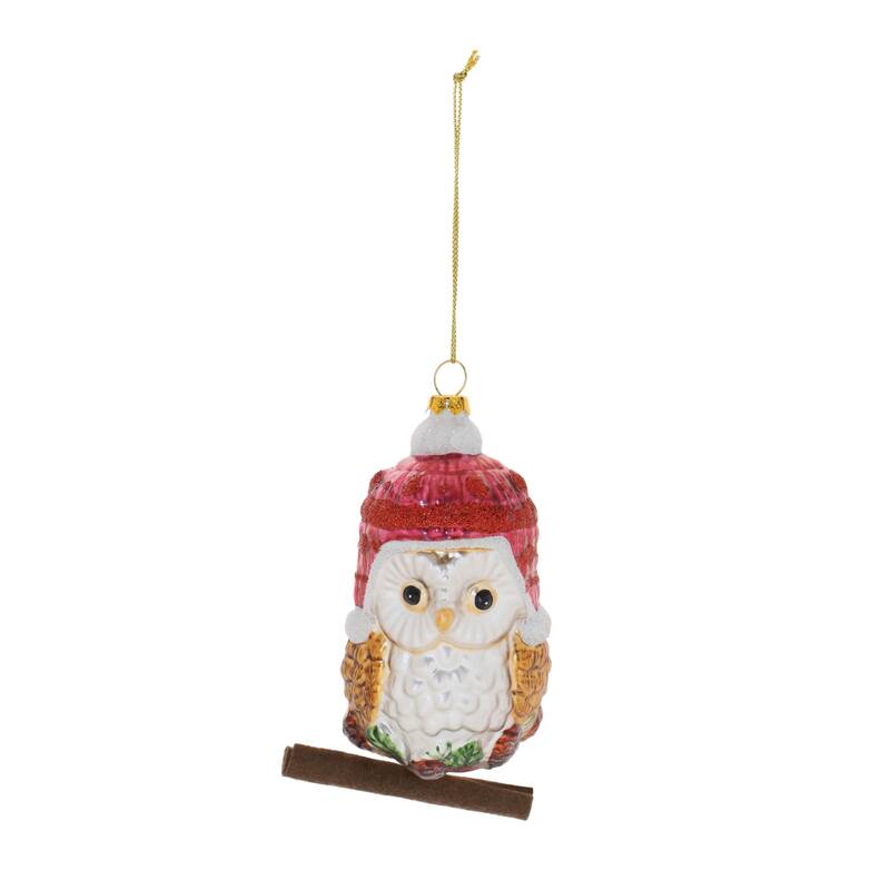 Glittered Glass Owl Ornament (Set of 12) - N/A