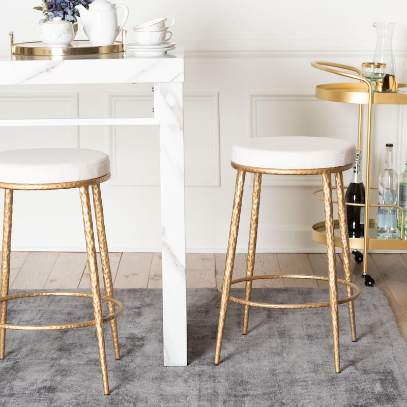 Jessa Counter Stool - Modern Rustic Backless Stool with Hand-Forged Metal Frame and Integrated Footrest