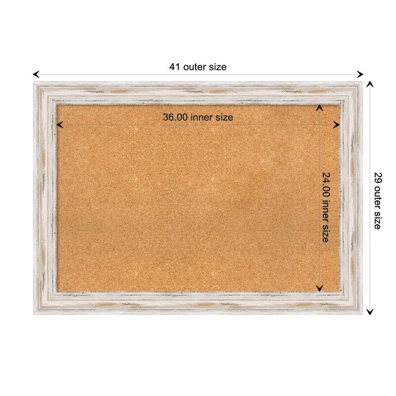 Alexandria White Wash Wood Framed Natural Corkboard Bulletin Board, Organization Board, Pin Board - Board Size 36x24 - Board Size 36x24