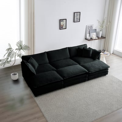 GDFStudio - Orinthia Chenille 3 Seater Sofa with 3 Ottomans with Toss and Arm Pillows