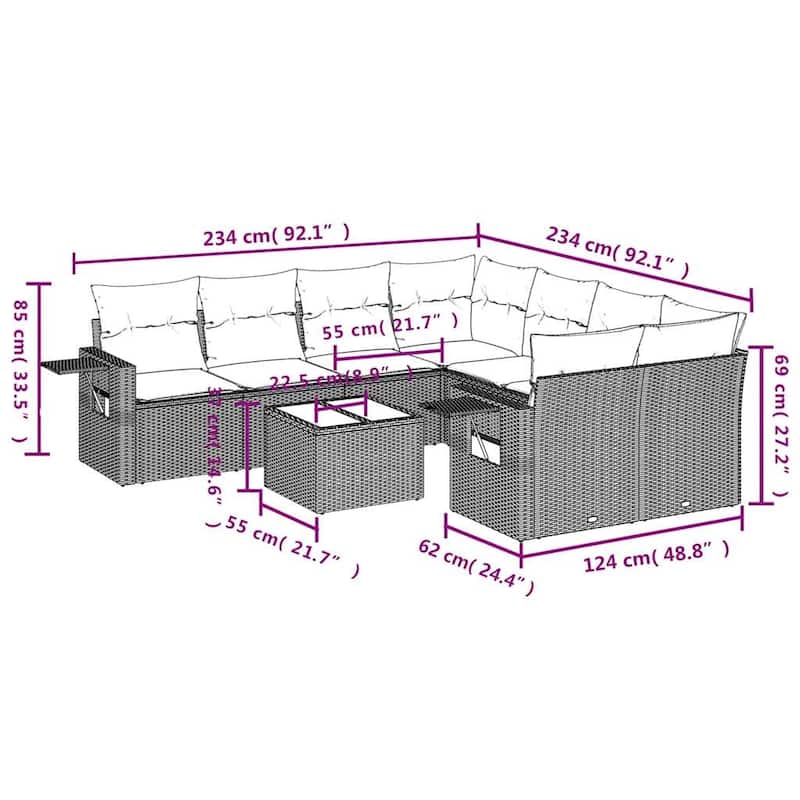 vidaXL Garden Sofa Set Black, Cream white - 21.7 x 21.7 x 14.6