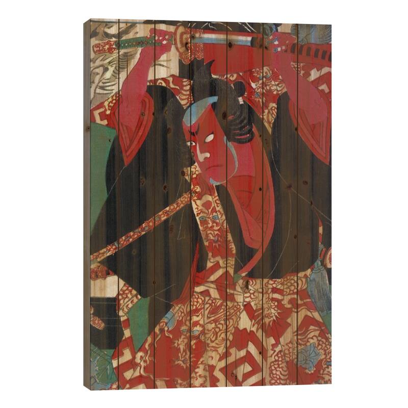 Samurai Painted Red Print On Wood by Unknown Artist - Multi-Color - 40x26x1.5