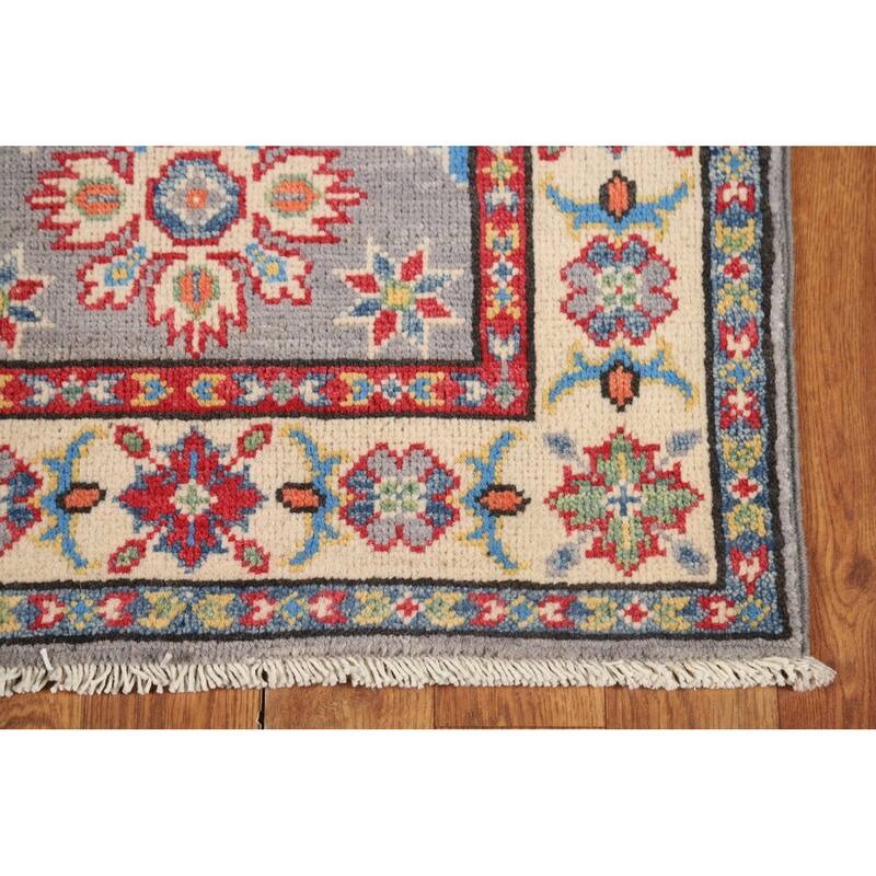 Gray Kazak Oriental Foyer Rug Hand-Knotted Wool Carpet - 2'0" x 3'0"