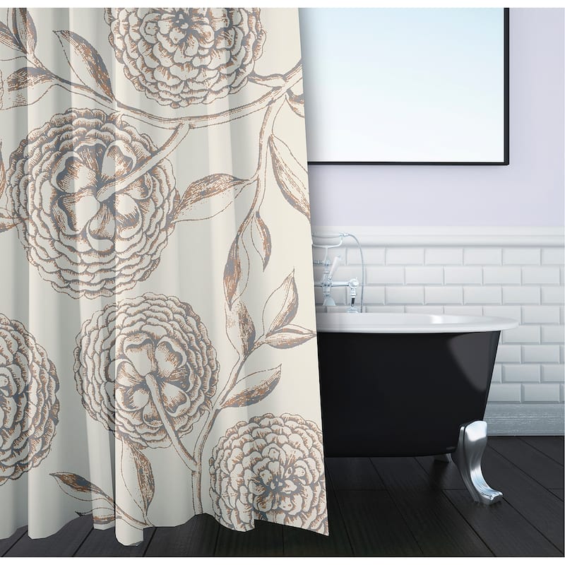71 x 74-inch Antique Flowers Floral Print Shower Curtain