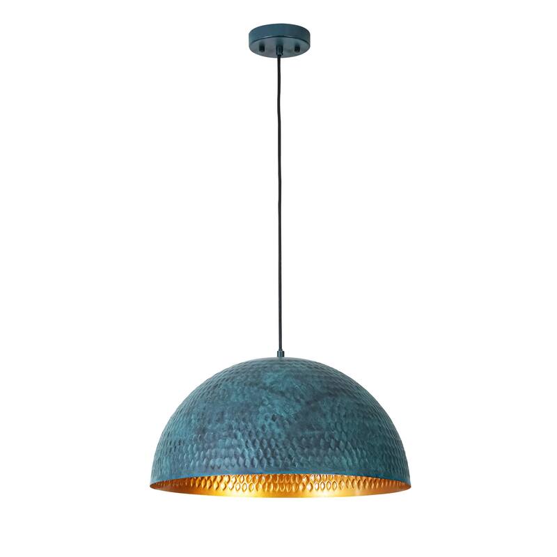 19.7" 1-Light Modern Industrial Black/Green Hand-Hammered Iron Dome Pendant Light for Dining Room