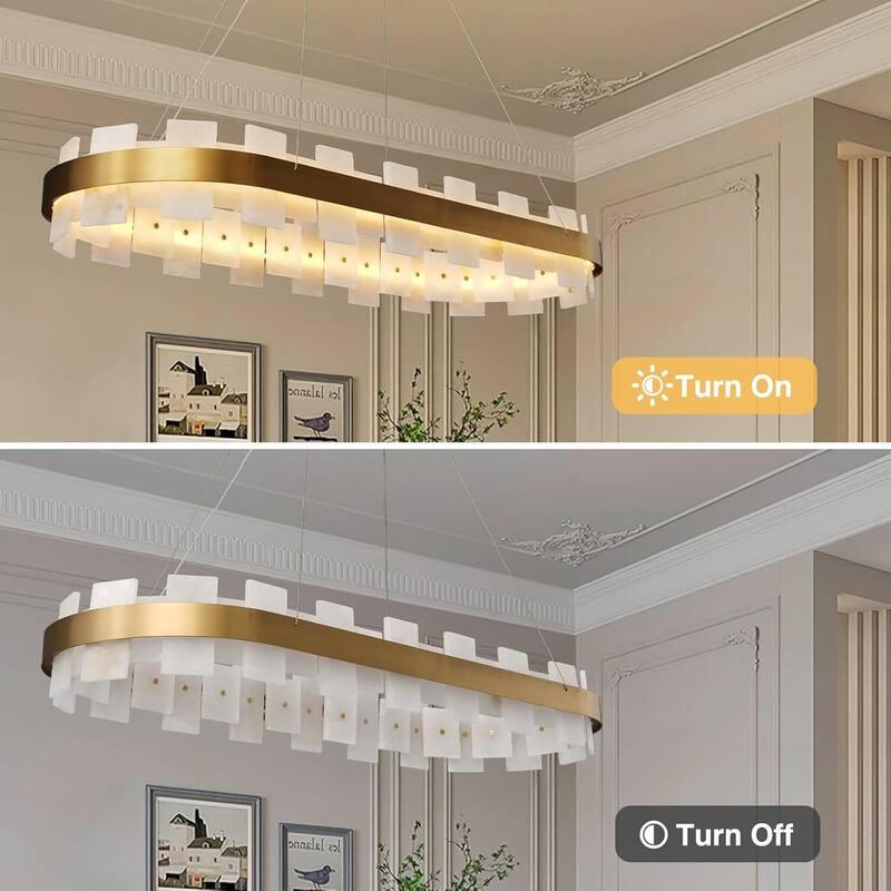 KAYLA Luxury Alabaster Chandelier, 37.4 in. Modern Integrated LED Gold Pendant Light for Entryway, Living Room & Foyer