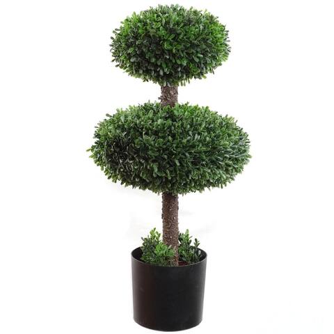 Artificial Boxwood Topiary 27 Inches in Black Pot UV Protected - 27 Inches