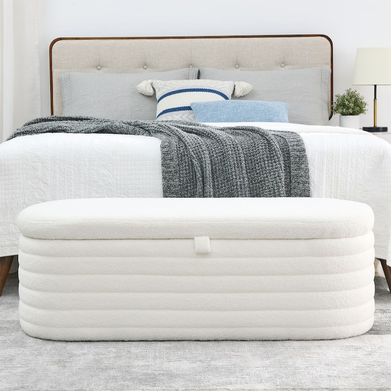 Length 45.5 inchesStorage Ottoman Bench with Safety Hinge - Ivory
