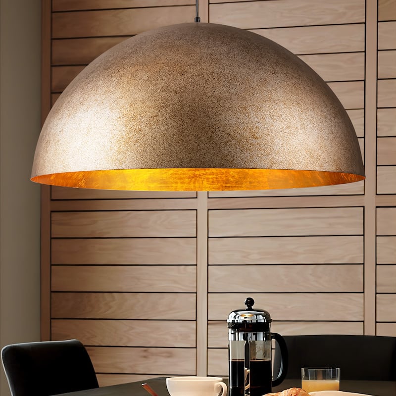 3-Light 31" Modern Industrial Dome Brass&Gold Foil Pendant Light Large Kitchen Island Lighting - 31.49 in. W × 16.53 in. H