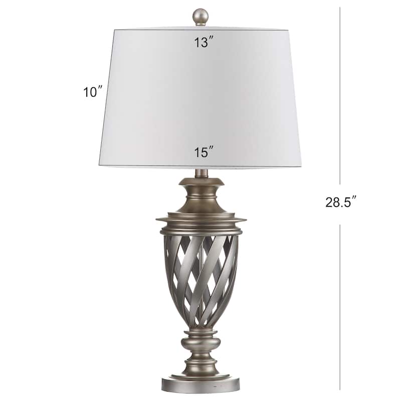 SAFAVIEH Lighting Tarsha 29-inch Urn Antiqued Silver Table Lamp (Set of 2) - 15"x15"x28.5" - 15Wx15Dx29H