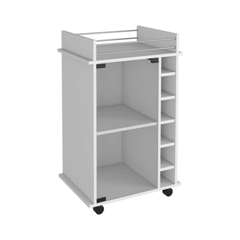 HomeRoots White Rolling Bar Cart With Wine Storage - 21.60 in. x 35.00 in. x 16.30 in.