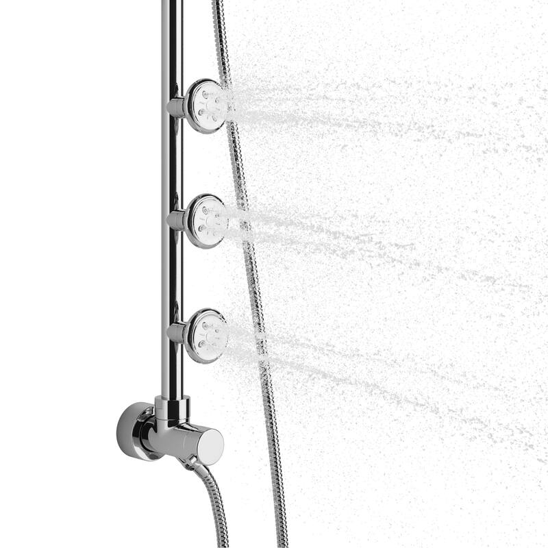 Lanikai 8-in Rain Showerhead Shower System with 3-Body Jets Multi-function Handshower and Pivoting Shower Arm Chrome 1.8GPM