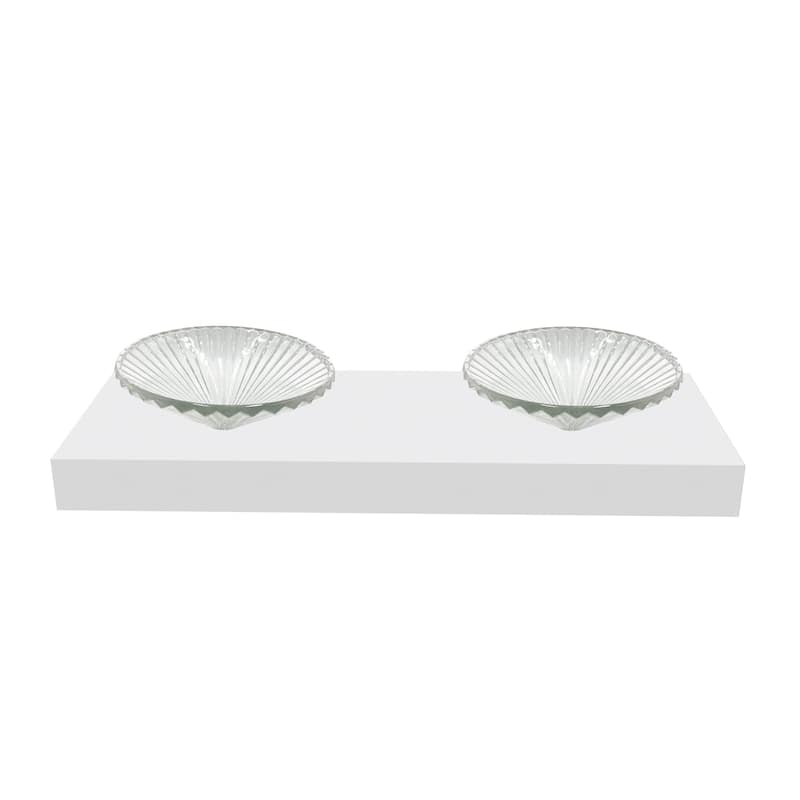 Decorative 20" Round Crystal Vessel Sinks With White Base - 60"Countertop - 20"Clear