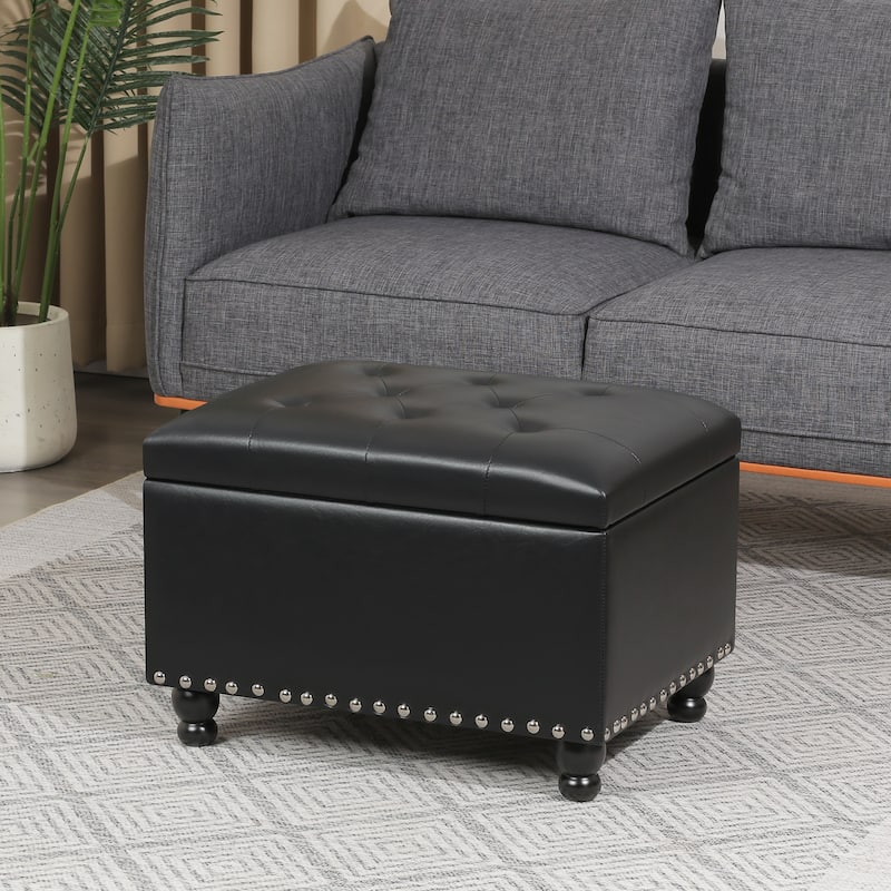 Adeco High End Classy Tufted Storage Ottoman Bench Footstool - Black