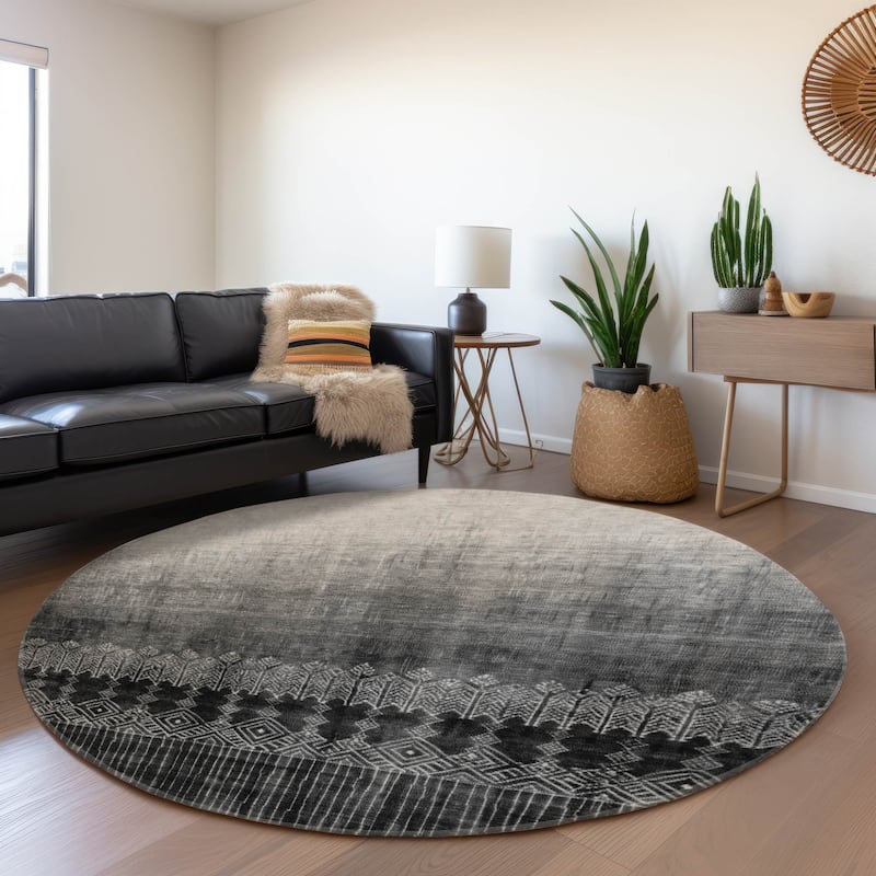 Premium Washable Super Soft Ombre Boho Mayfield Rug - Black - 8' x 8'