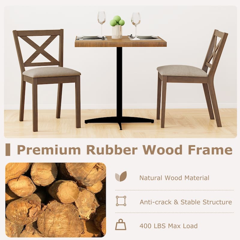 Set of 2 Oak Linen Upholstered Dining Chairs with Comfy Sponge Seat and Ergonomic Backrest - 18.5" x 22" x 31.5"