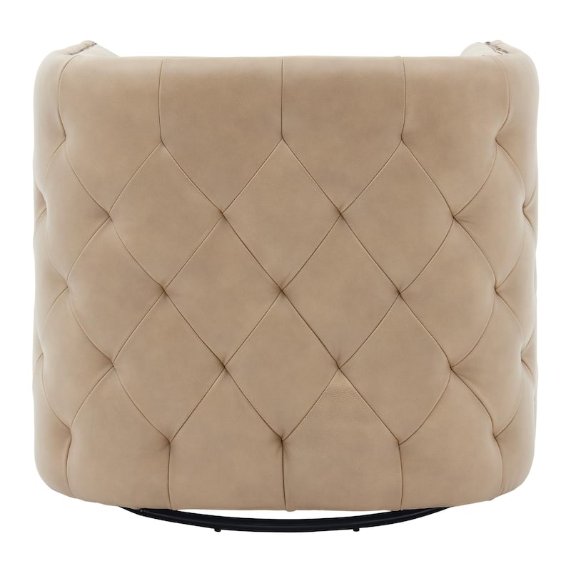 NPD Furniture Leslie Top Grain Leather Swivel Tufted Chair