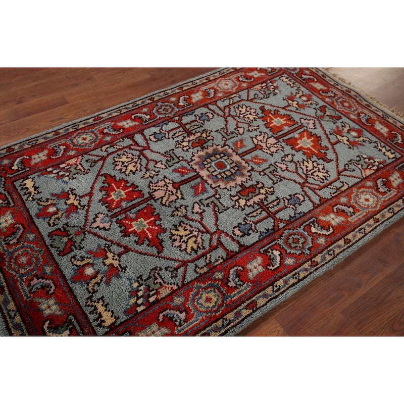 Blue Oushak Indian Accent Rug Hand-Knotted Transitional Wool Carpet - 3'0"x 4'10"