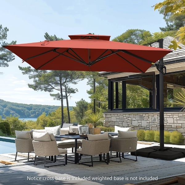 slide 2 of 12, MAISON ARTS 12 FT Automatic Hydraulic Cantilever Umbrella Aluminum Pole 360 Degree Rotation Brick Red-No Weights