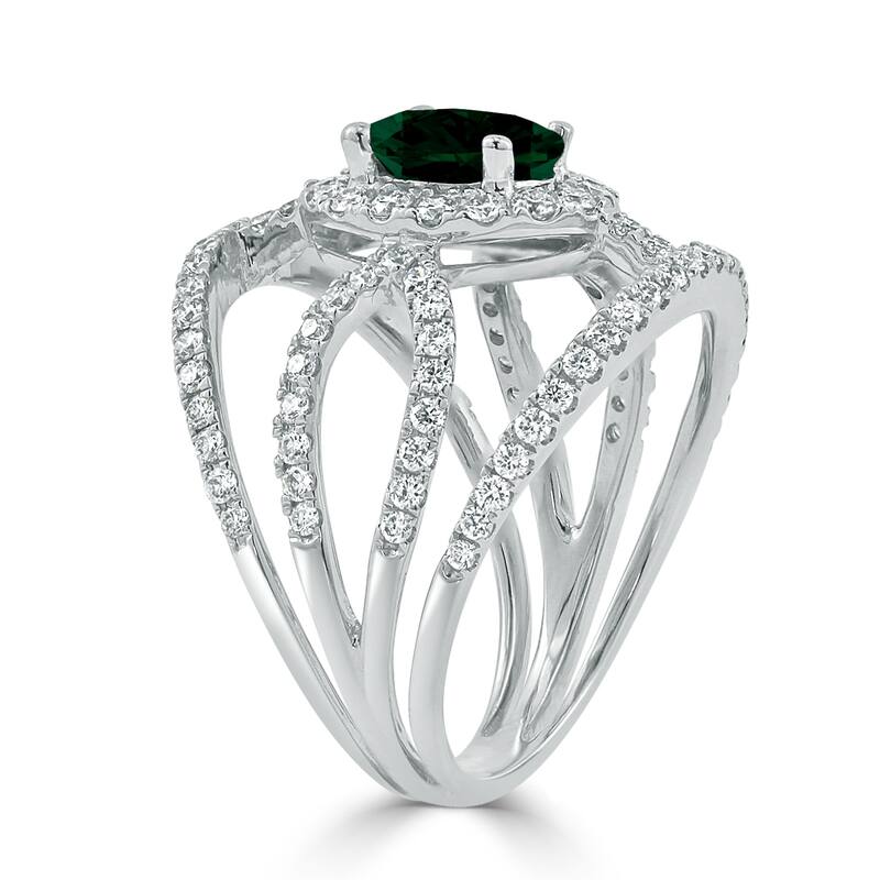 Auriya Modern 1 1/8ct Oval-cut Green Emerald and Diamond Ring 1ctw 18K Gold