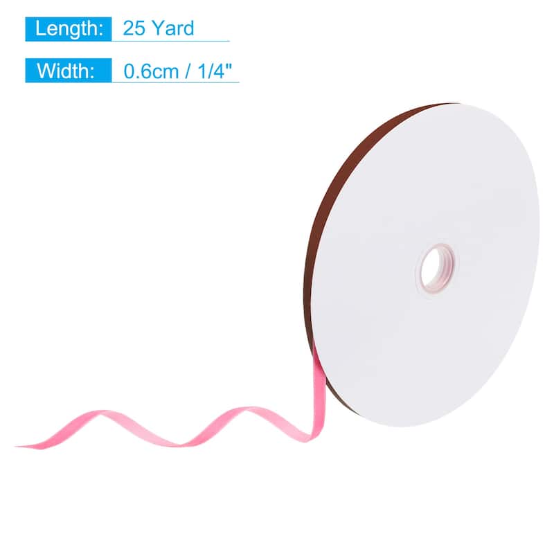 Velvet Ribbon 25 Yard Single Face Spool Silky for Gift Wrapping Decor - Pink - 1/4 Inch x 25 Yard
