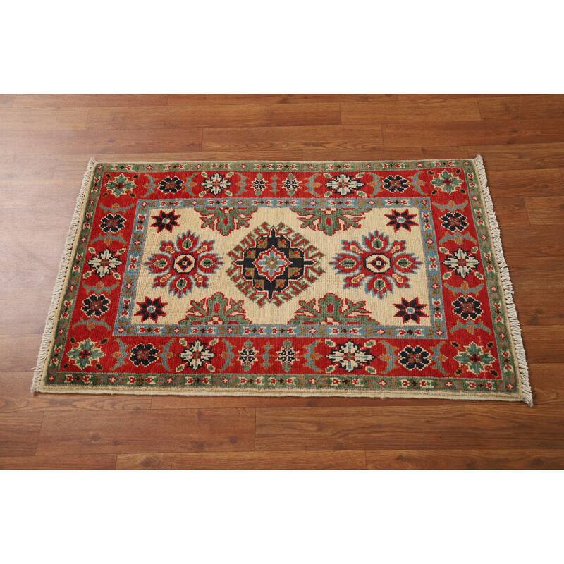 Kazak Oriental Accent Foyer Rug Handmade Beige Wool Carpet - 2'0"x 3'0"
