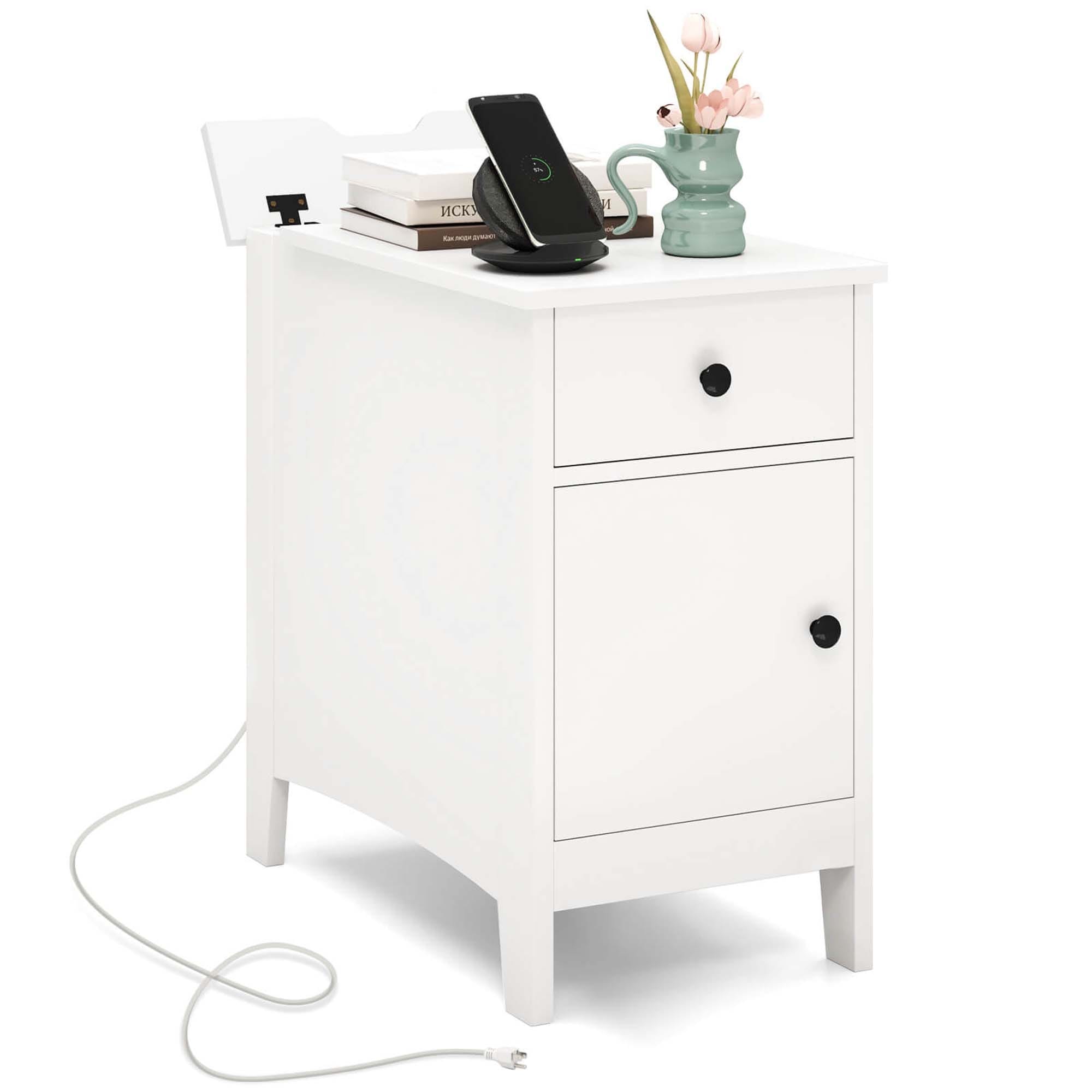 Costway 1/2 PCS End Table with Charging Station Flip Top Bedside Table