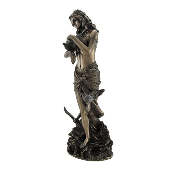 Bronzed Aphrodite With Doves On Scallop Shell Statue - 10.75 X 4.5 X 3.75 inches