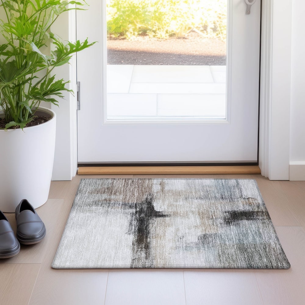 Machine Washable Indoor/ Outdoor Contemporary Abstract Chantille Rug