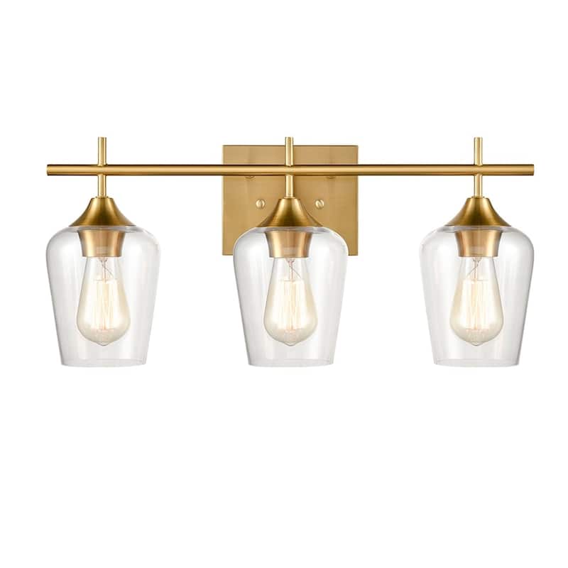 Monaco Farmhouse Bathroom Vanity Lights 3-Light Clear Glass Wall Sconces - Natural Brass