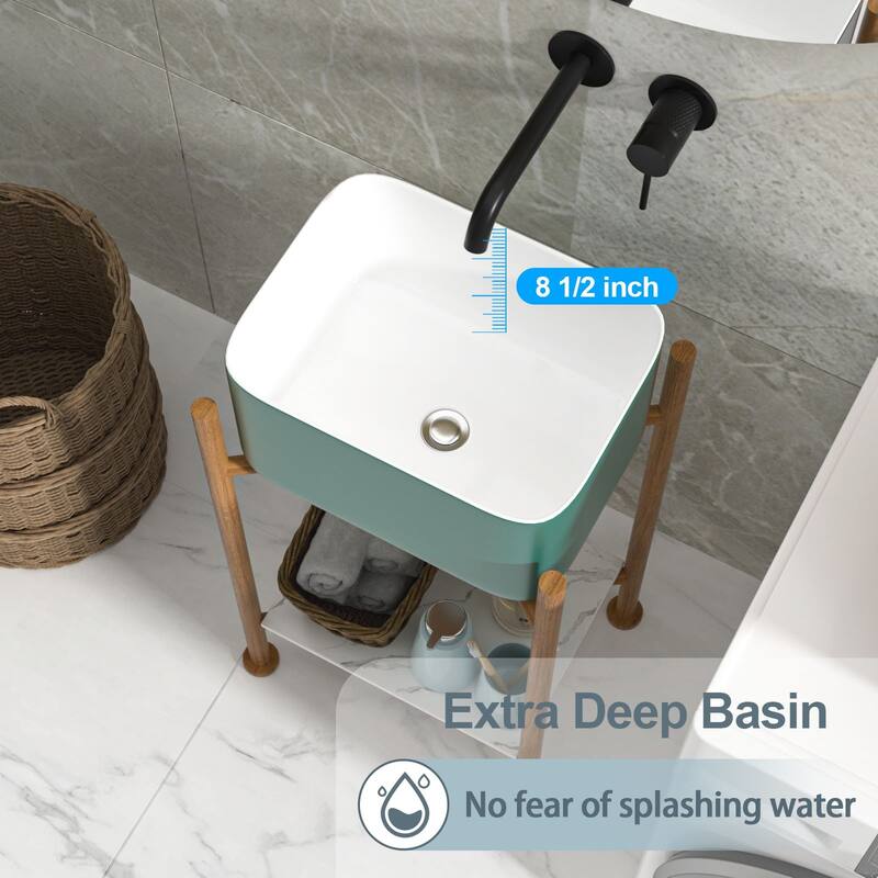 Lordear 16 inch Wide Deep Basin Black&White Ceramic Bathroom Vessel Sink