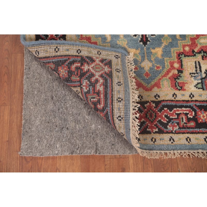 Light Blue Traditional Heriz-Serapi Foyer Rug Hand-Knotted Wool Carpet - 3'1"x 5'0"