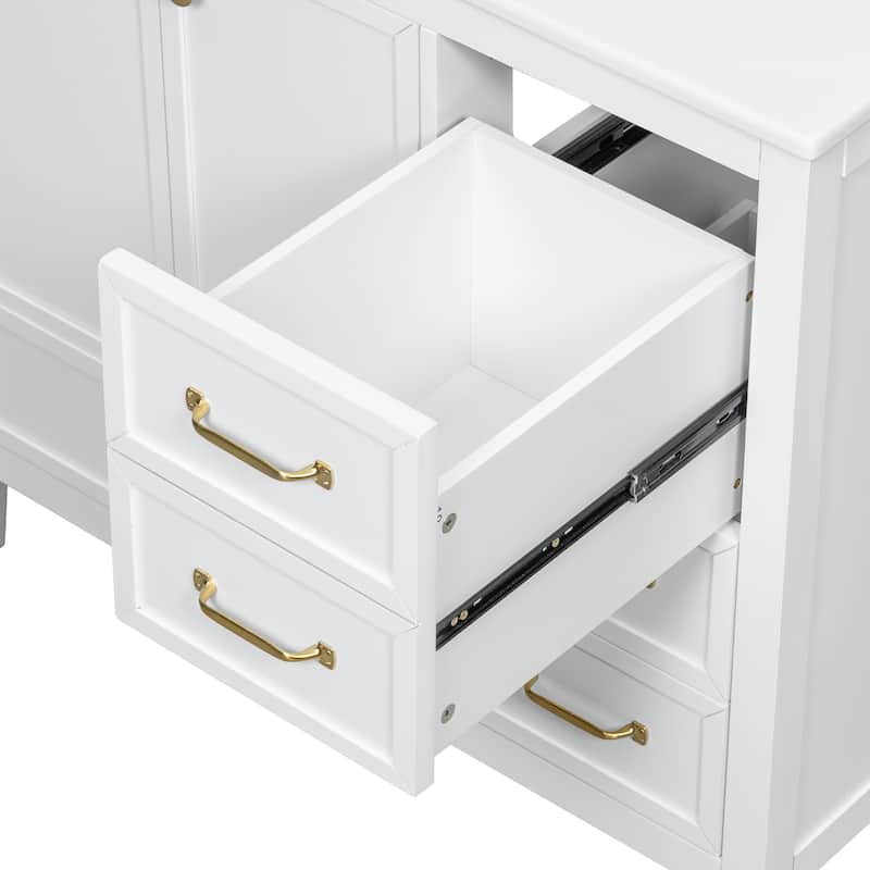 Roomfitters Bathroom Vanity with Sink, Cabinet with Soft-closing Door and Four Drawers of Varying Sizes, Solid Wood Frame