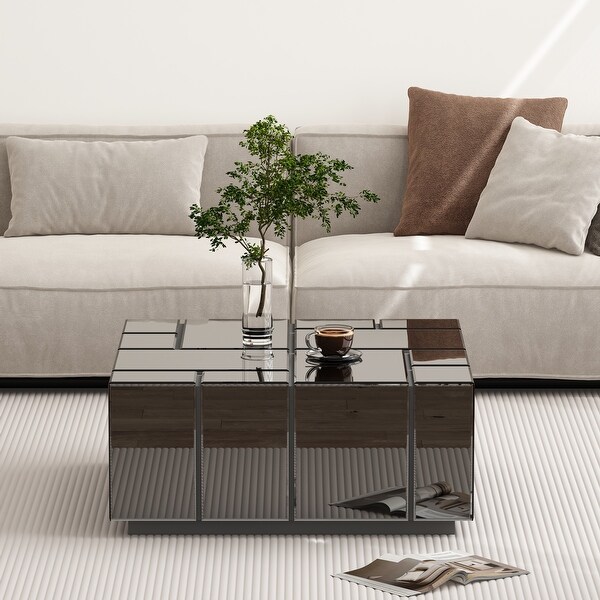 Modern Square Coffee Table Black Mirrored Center Table - Bed Bath