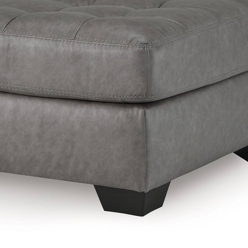Lairi Accent Ottoman, 36 Inch Square, Button Tufted Gray Faux Leather