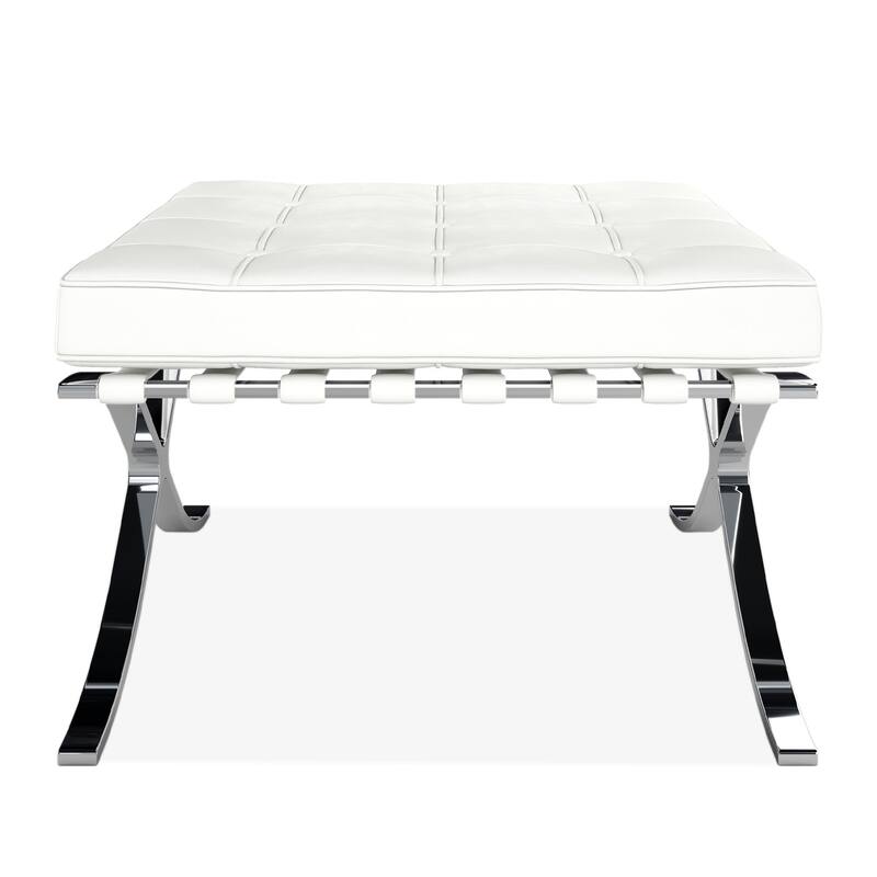 24-Inch Leather Footstool Ottoman with Silver Tufted Design and X Base