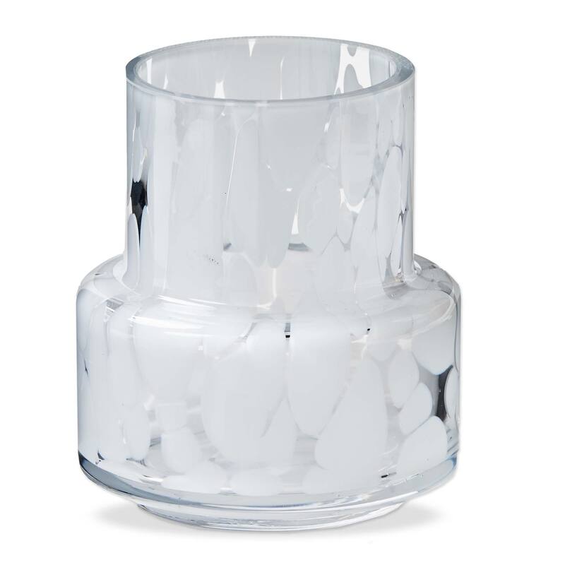 Porto Speckled White Glass Vase - Decorative Novelty Vase for Summer Decor, 5.5" H x 4.75" L x 4.75" W