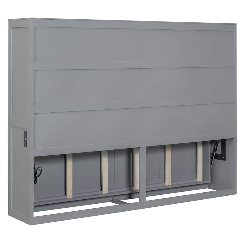 Murphy Bed Cabinet Bed with Circular Carving Pattern and Built-in Charging Station for a Multi-use Guest Room, Home Office