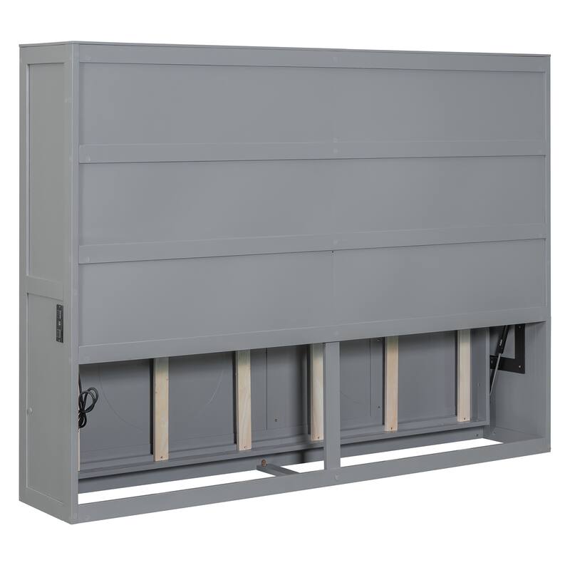 Space-Saving Full Size Wall Bed with Flexible Slats, Gray