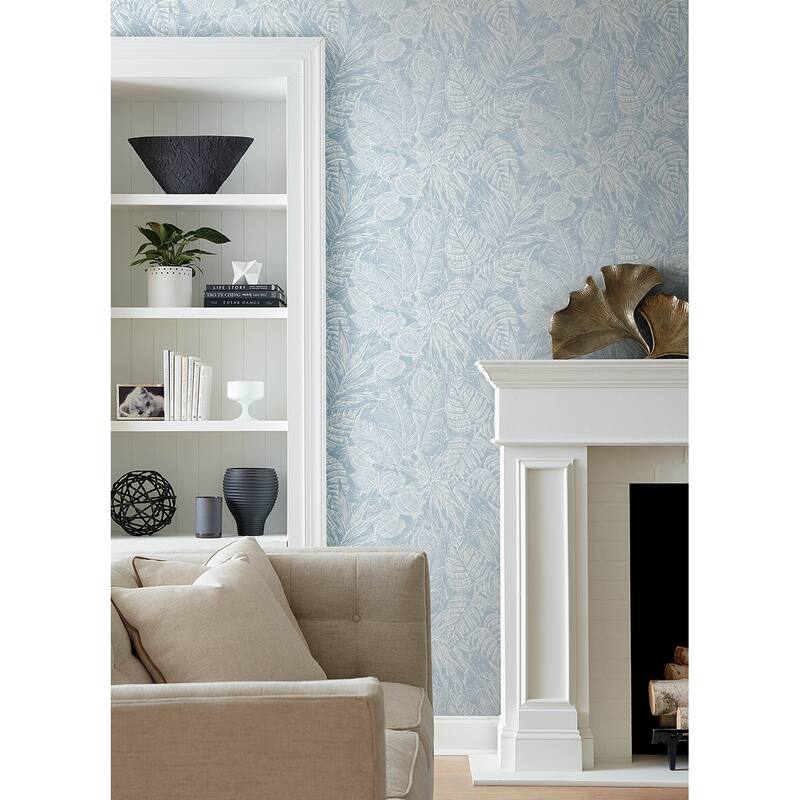 Scott Living Brentwood Sky Blue Palm Leaves Wallpaper