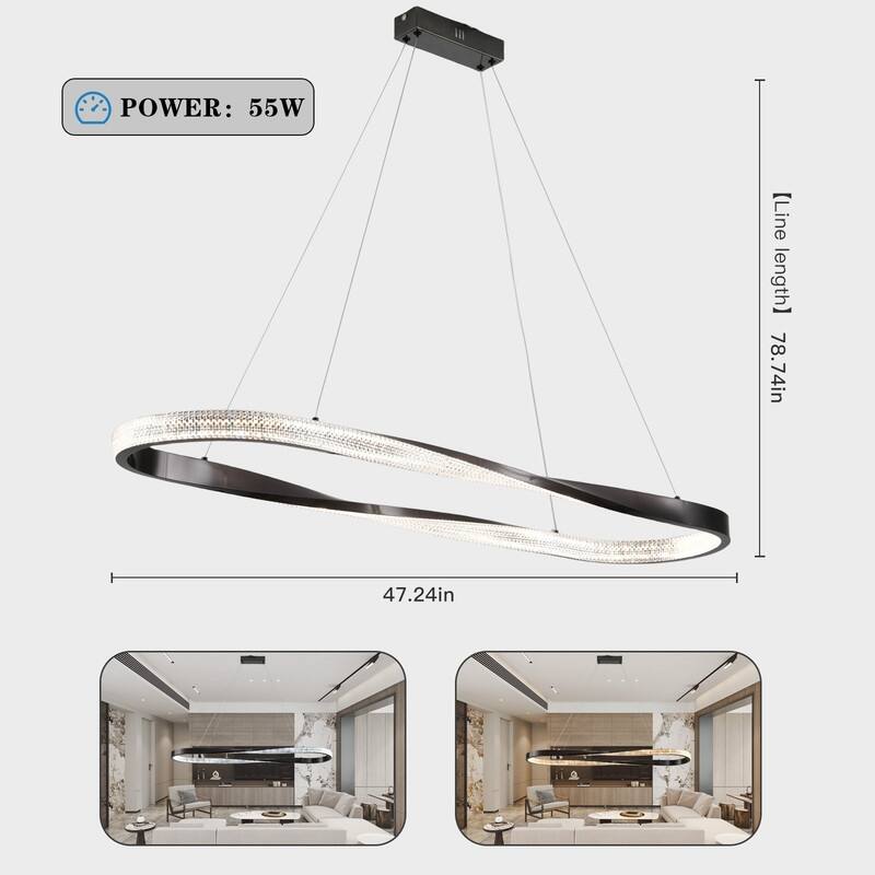 Modern LED Pendant Light Fixture, Contemporary Irregular Ring Chandelier