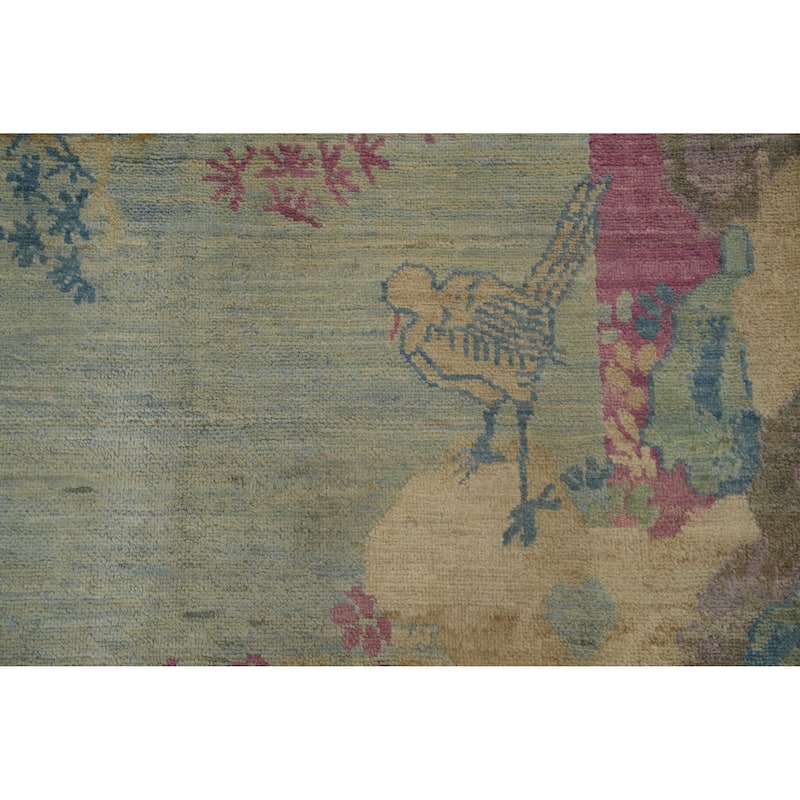 Hand Knotted Traditional Wool Blue Floral Area Rug - 11' 6'' X 8' 9''