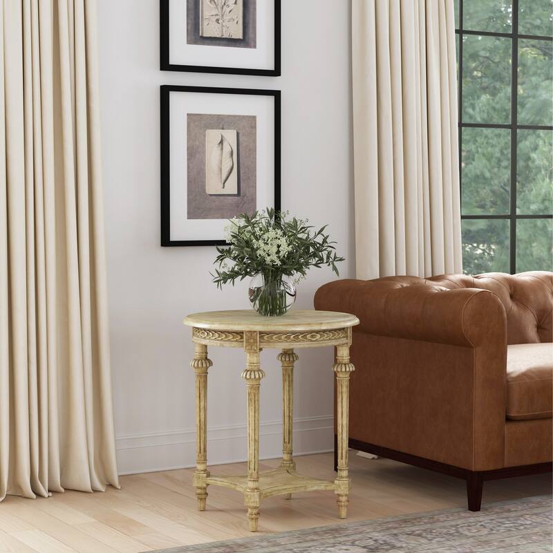 Hellinger 24 in. W Round Wood Tall End Table with Open Shelf