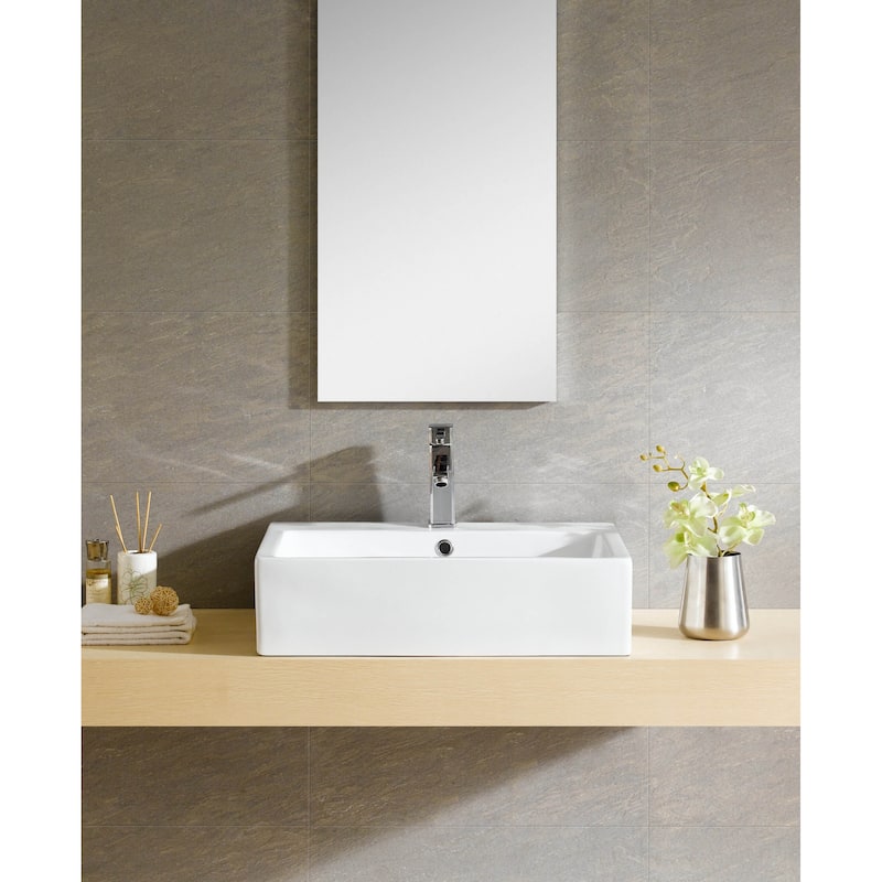 Fine Fixtures Ceramic White Rectangular Bathroom Vessel Sink