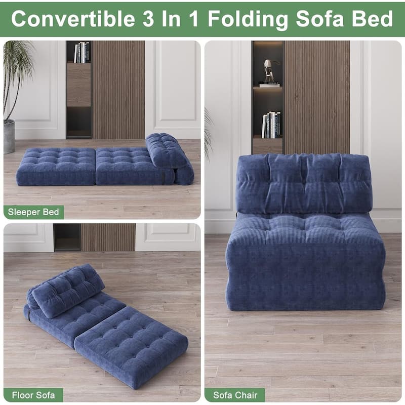 Portable Floor Folding Sofa Bed, Convertible Sleeper Chair for Living Room