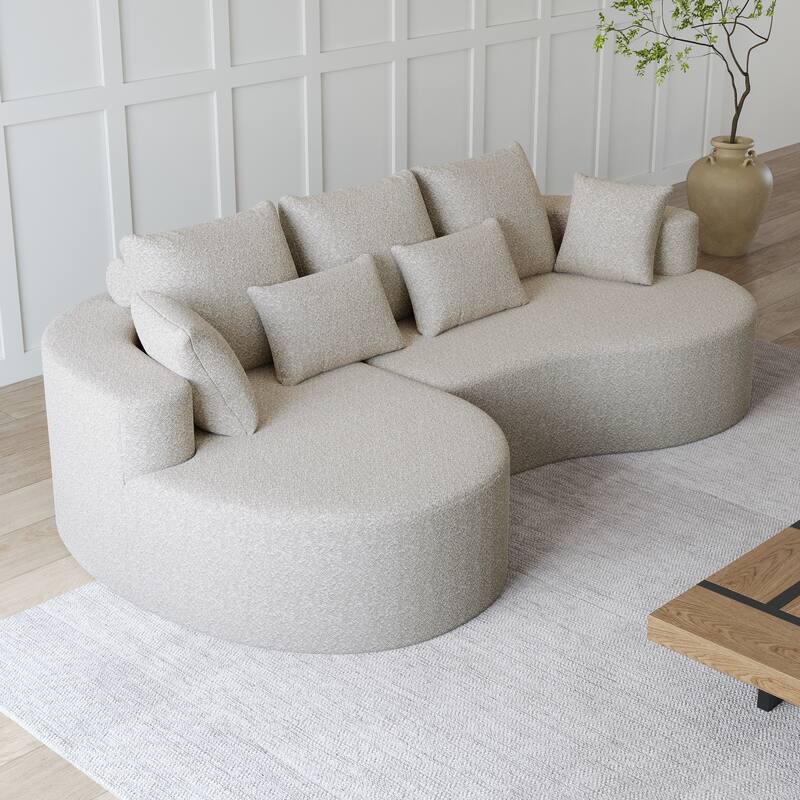 L-Shaped Curved Cloud Sectional Couch, Oversized Chenille Upholstered 4-Seater Sofa, Full Compressed Corner Sofa with 7 Pillows