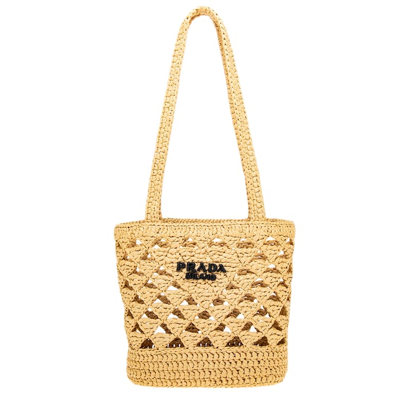Prada Small Crochet Logo Tote Bag - Natural