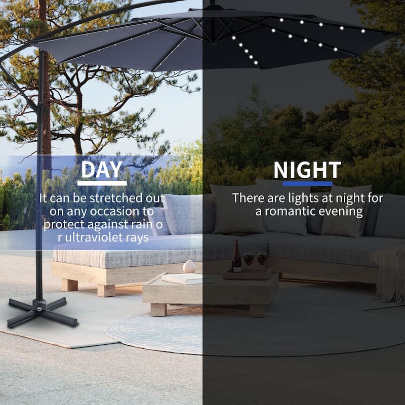 Outdoor Patio 10-Ft Solar LED Offset Hanging Umbrella