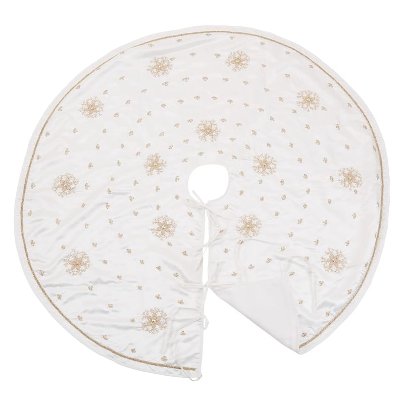 Handmade Christmas Tree Skirt With Beaded Snowflake Design